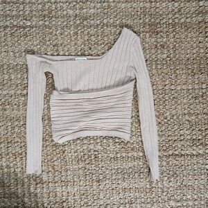 Ronny Kobo Collection Beige Ribbed Knit Top